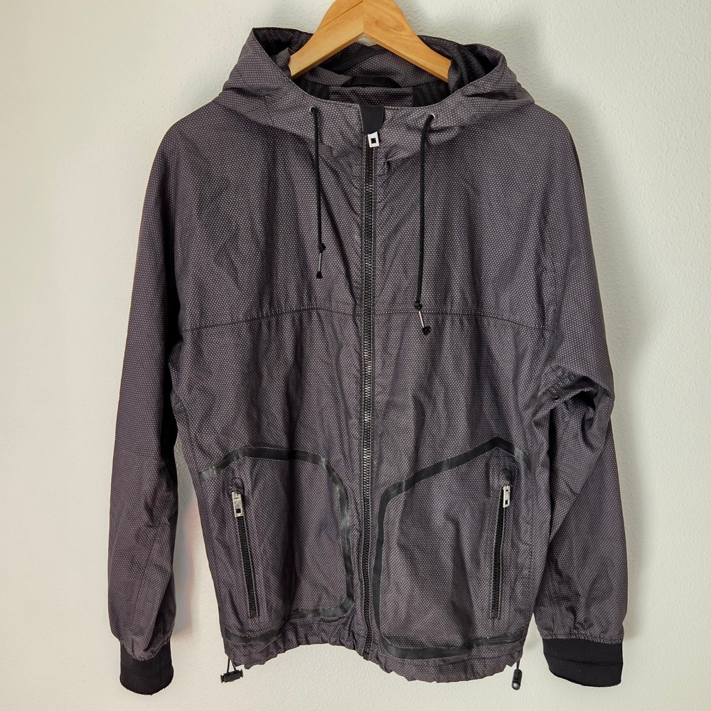 Rag & Bone New York Women Small Grey Micro Dot Hooded Zip Windbreaker Jacket
